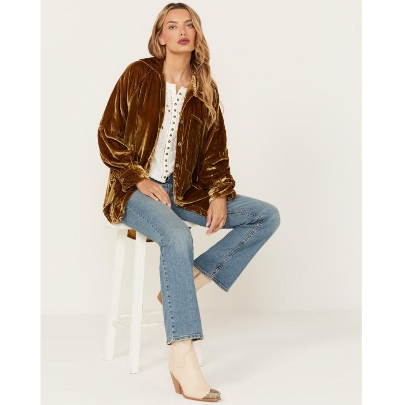 Воротник Золото Бархатная рубашка Пальто Однотонная женская свободная рубашка большого размера с длинными рукавами