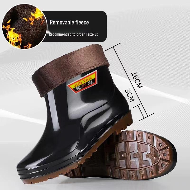 Мужские водонепроницаемые нескользящие теплые резиновые дождевые ботинки с утолщенным низким верхом