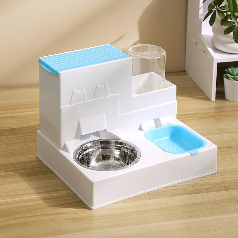 Cat Bowl Double Bowl Automatic Drinking Automatic Feeder Cat Food Bowl Dog Food Bowl Drinking All-in-One Cat Food Bowl