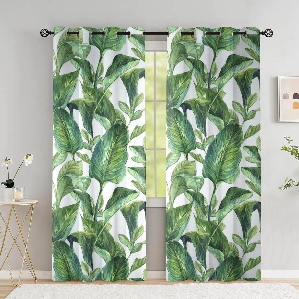 Tropical Leaves Curtains For Living Room Luxury Summer Palm Tree Banana Leaf Window Curtain High Shading (70 %-90 %)2 Panels