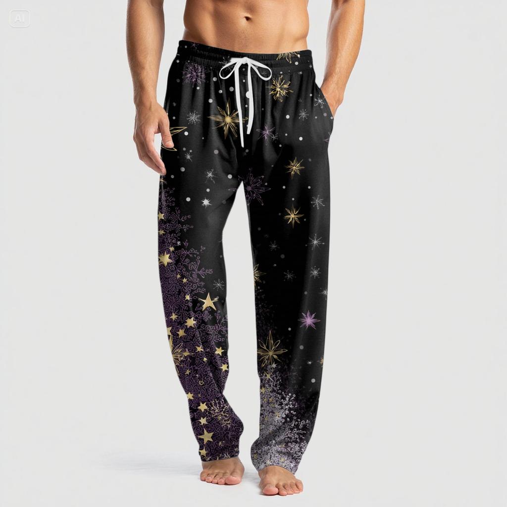 Мужские вязаные модные брюки с принтом, карманами, повседневные, пижамные