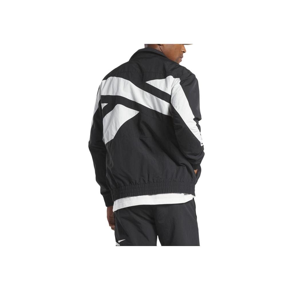 Reebok High Street American Brand Logo Letter Splicing Color Block Casual Woven Retro Stand Collar Jacket Unisex Jacket Black 24SRM101UGH0