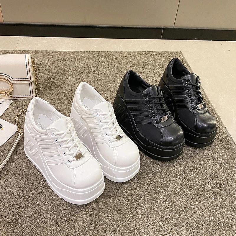 Spring/autumn High Heel Fashion Sneakers Lace-up Solid Ladies Shoes On Sale 2024 High Quality Wedges Women's Vulcanize Shoes