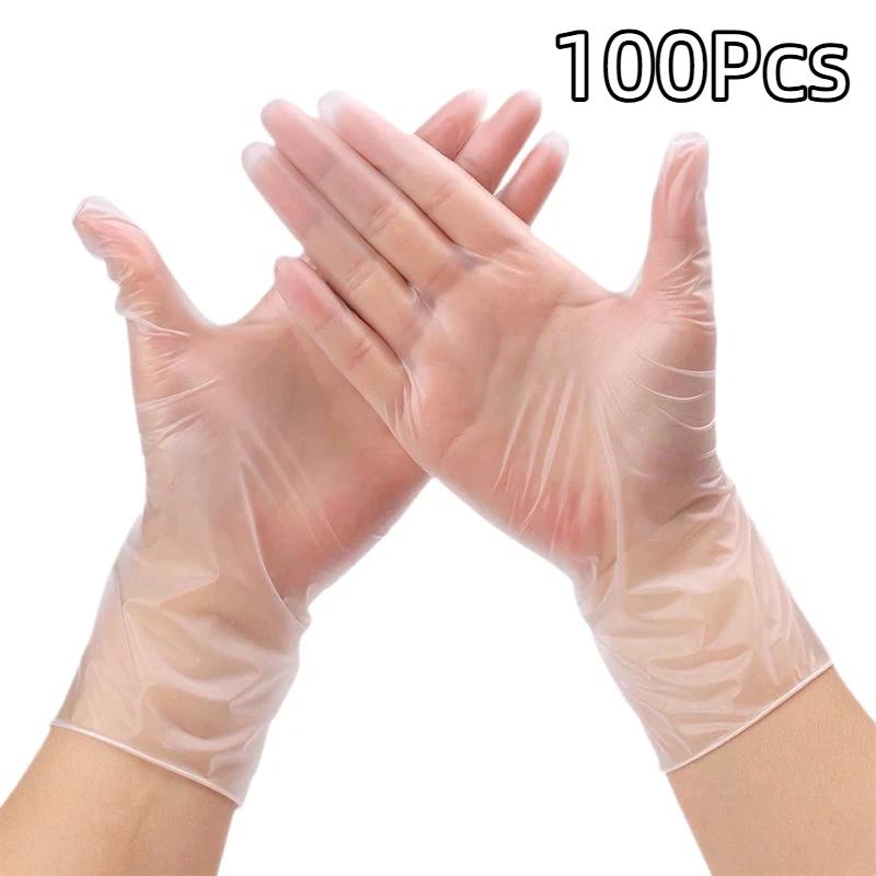 Disposable PVC Work Gloves Powder Free 100/200Pcs Waterproof Anti-oil for Car Washing Household Chores Food Prep