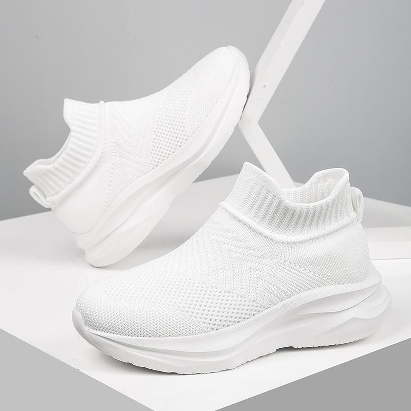 Women's High Top Socks, Sports Shoes, Solid Color Knitted Sleeves, Breathable Outdoor Walking Sports Shoes