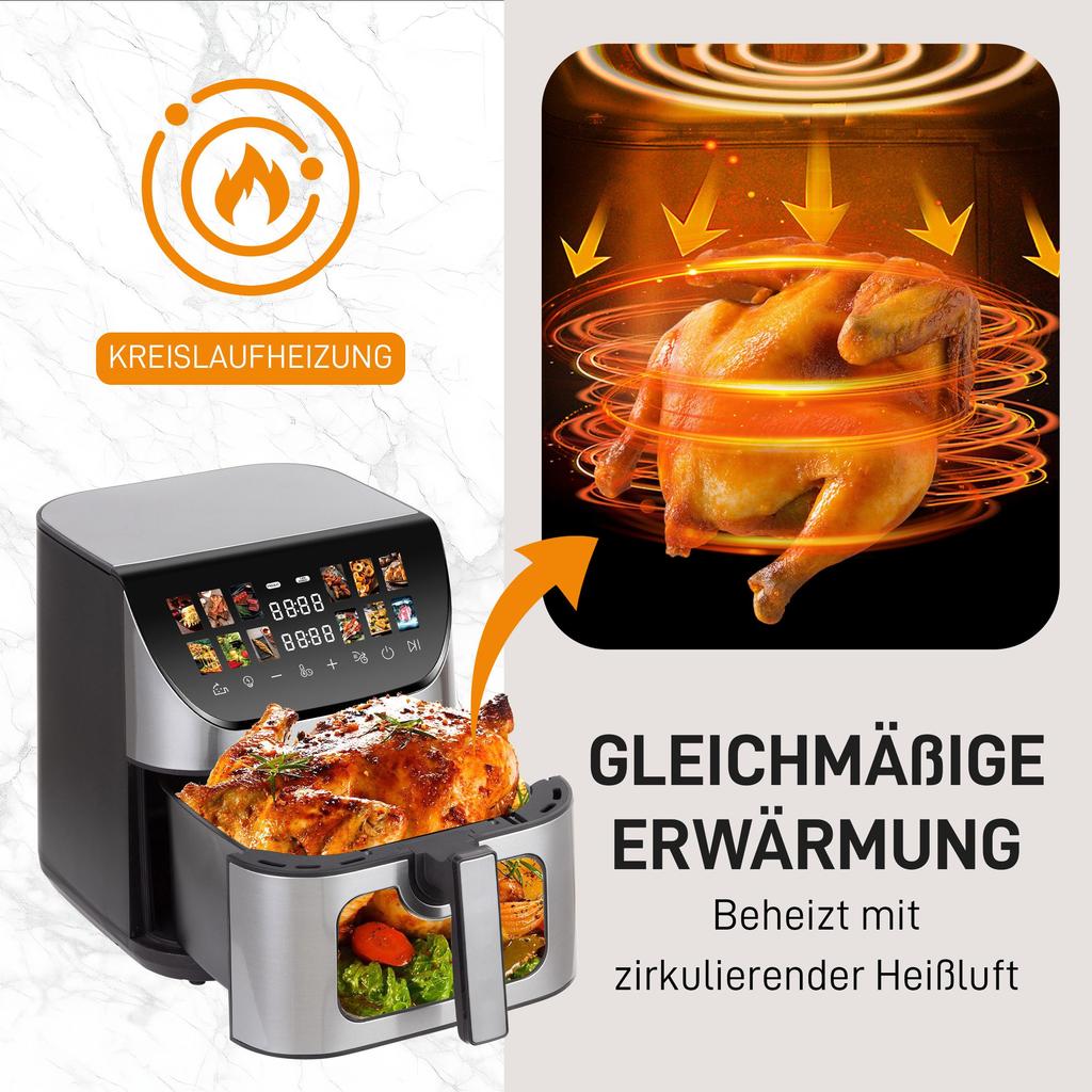 Air Fryer XXL Airfryer 8.5L Airfryer with Viewing Window & Color Display, 12 Programs, Color LED Touchscreen, Easy Cleaning