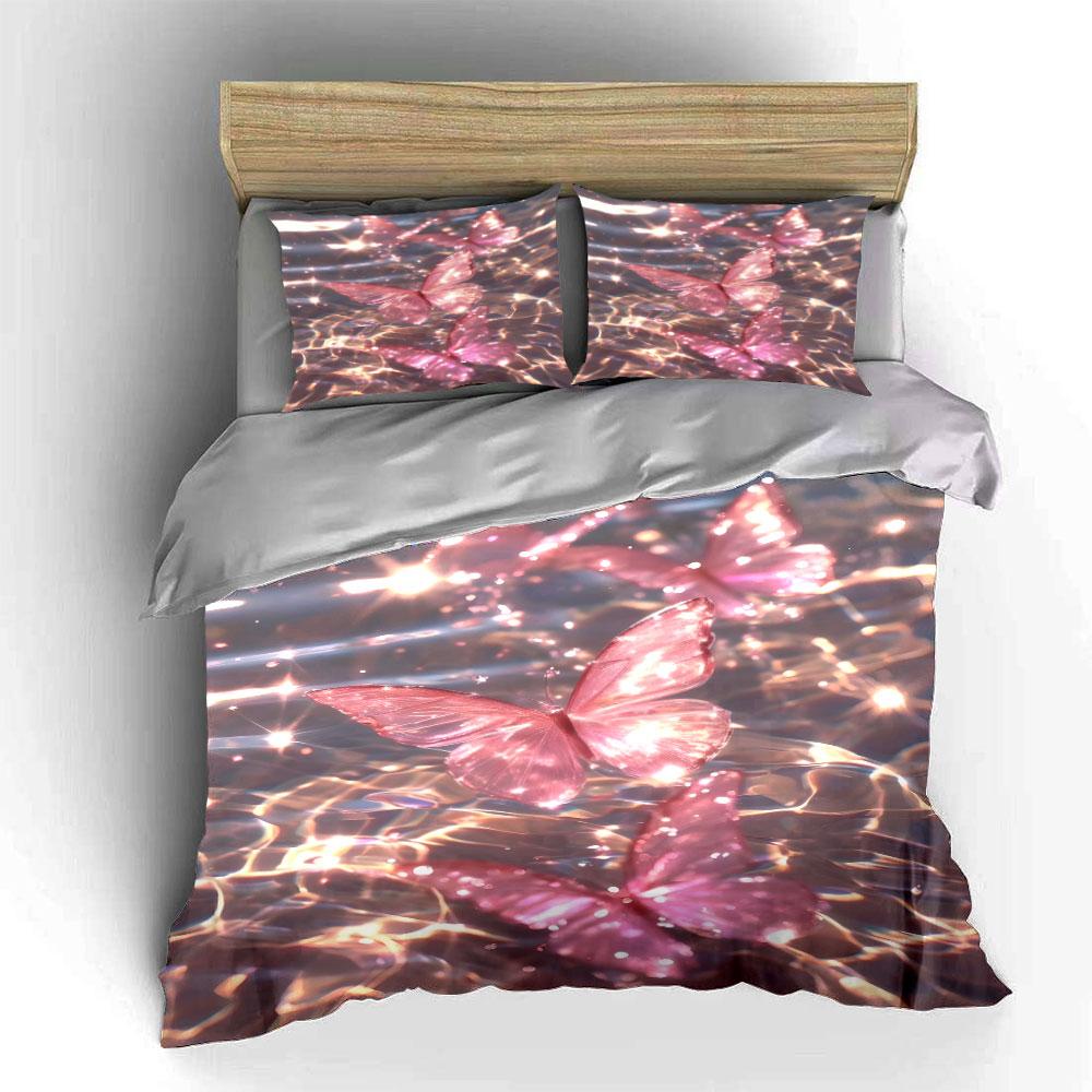 "Sparkling Butterfly Decor Set" Bedding Set with 1 Duvet Cover 2 Pillowcases Single Double King Queen, Gift