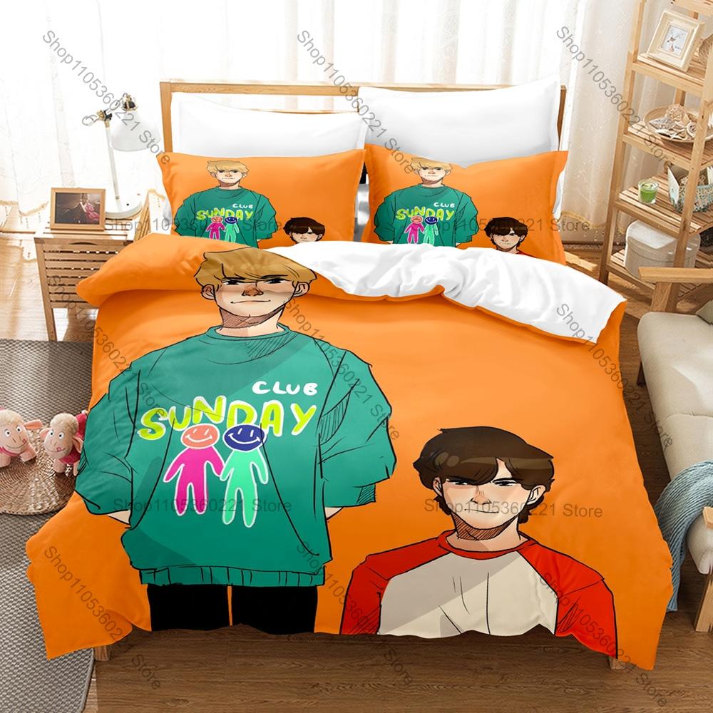 3D Printed Tommyinnit Sunday Club Cartoon Character Bedding 3Pcs 1 Quilt Cover & 2 Pillowcases All Season Gaming Fan Home Decor
