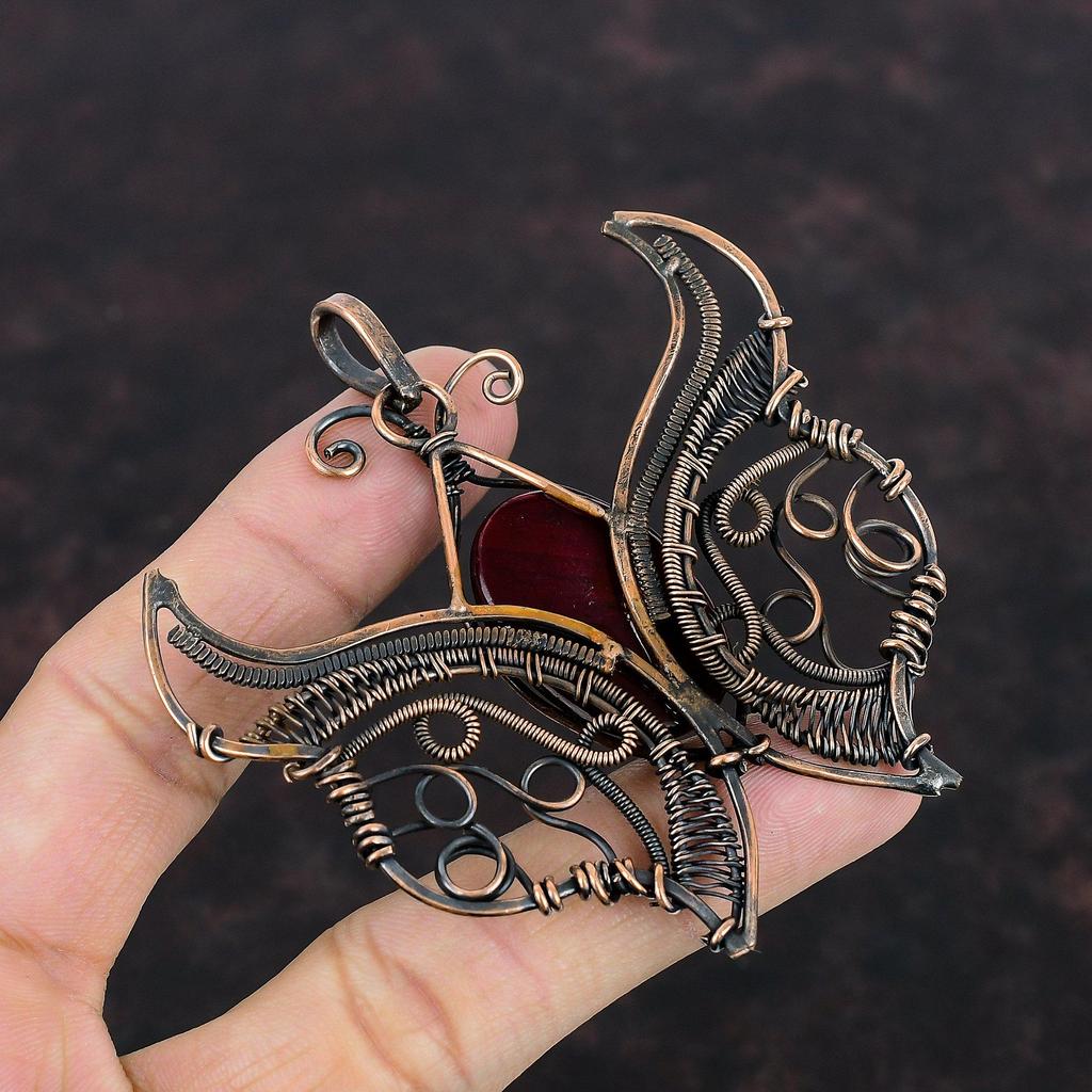 Red Fire Labradorite Pendant Copper Wire Wrapped Jewelry Gemstone Pendant Handmade Butterfly Pendant Copper Wire Wrap Pendant Wedding Gifts