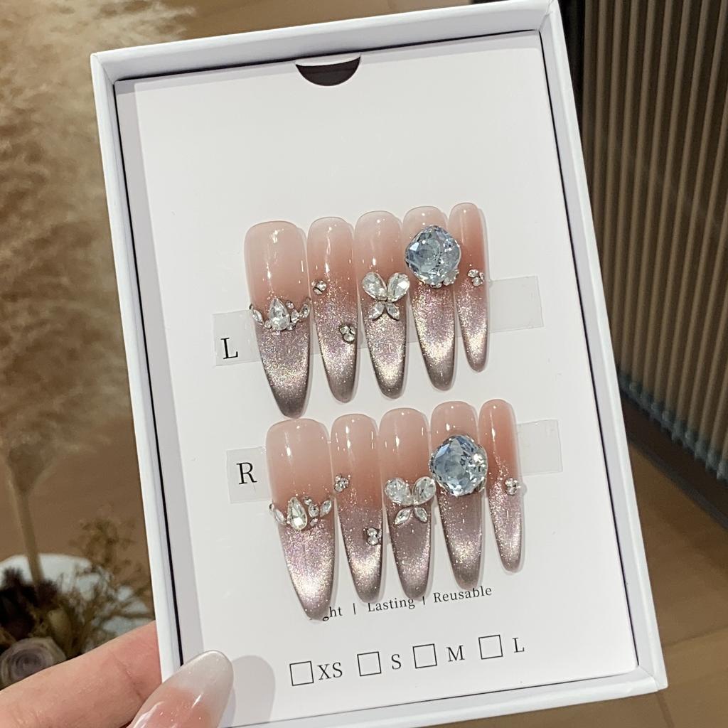 Handmade Ice-transparent Gradient Cat Eye Small Broken Diamond Blue Square Diamond Smoke Removable Wearable Armor