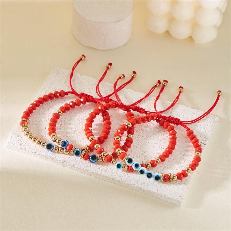 2025 Year of the Snake Lucky Red String Handmade Beaded Bracelet Set with Evil Eye for Couples
