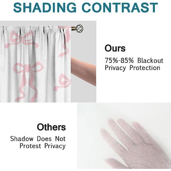 Pink Bow & Coquette Curta - Romantic Flair for Girls Bedroom & Kids Room, 42x45 Inches (2 Panels)