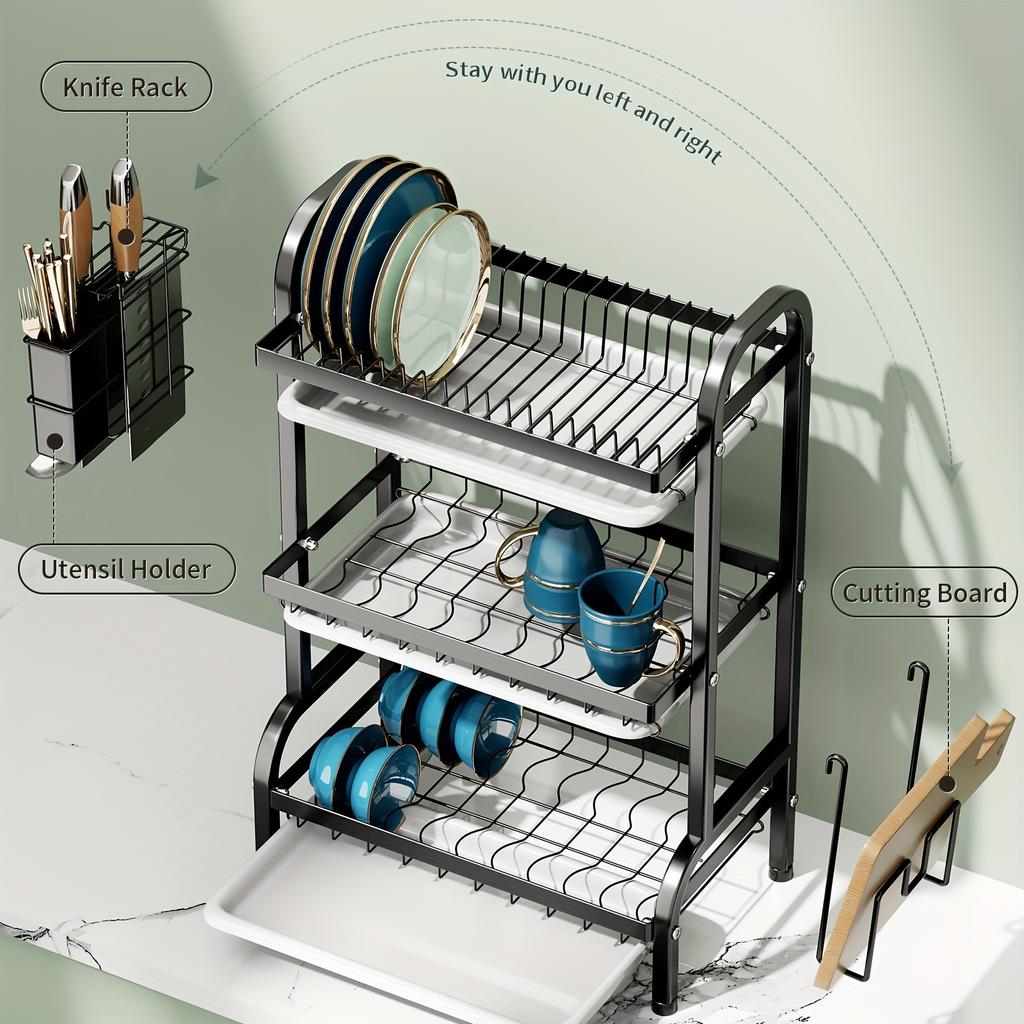 1 шт. 2/3-ярусная сушилка для посуды для кухонной столешницы, сушилки для посуды с поддоном для кухонной столешницы, металлическая сушилка для посуды с подставками для столовых приборов