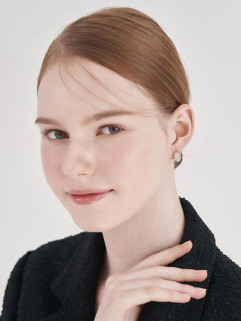 [ELLE Jewelry] 14K Ballroom Round Stone One-Touch Earrings ELGPEE549