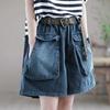 Summer Korean Version of The Large Size Thin Denim Printed Wide-leg Five-point Pants Women