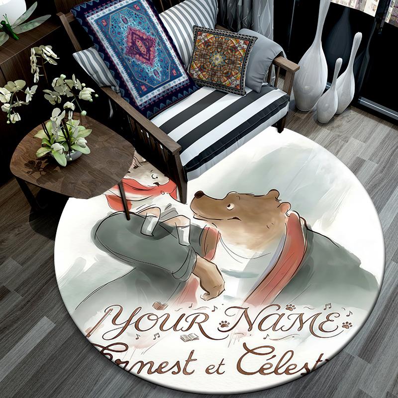 Custom Name,Ernest & Celestine pattern round rug,Carpet Rug for Living Room Bedroom Playroom ,Non-slip Floor Mat,Holiday Gifts and Birthday Gifts.