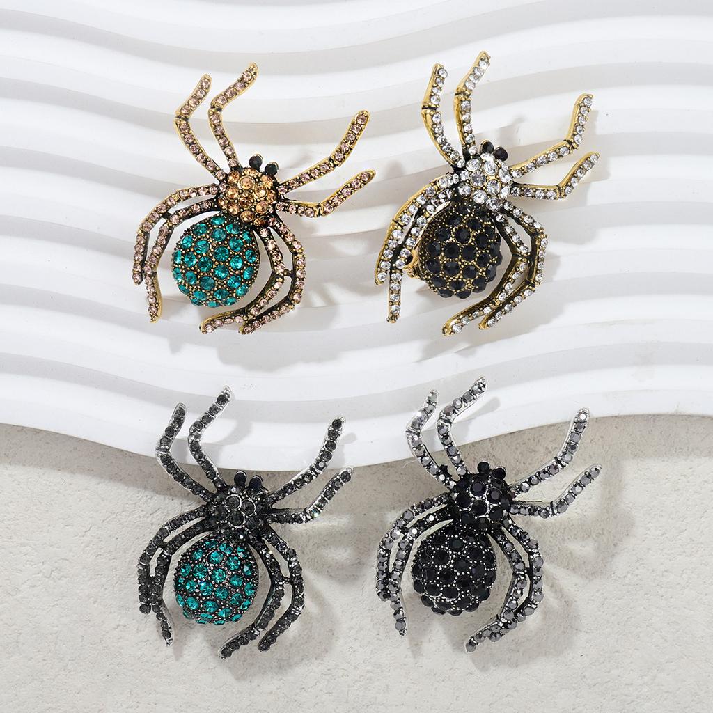 Персонализированная брошь в виде паука из черного бриллианта со стразами из металла для женщин в виде корсажа, винтажные аксессуары на Хэллоуин
