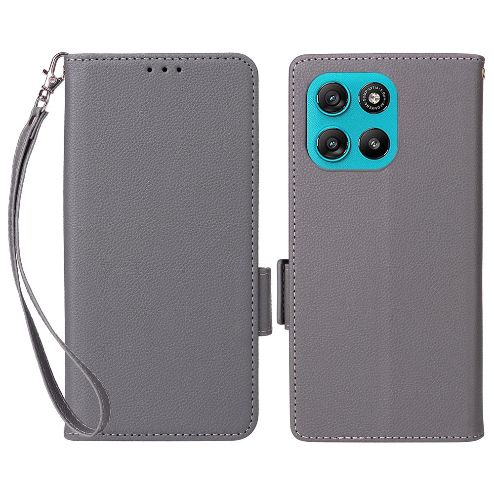 For Motorola Moto G67 Power 5G Case Solid Color Wallet Leather Phone Cover with Strap