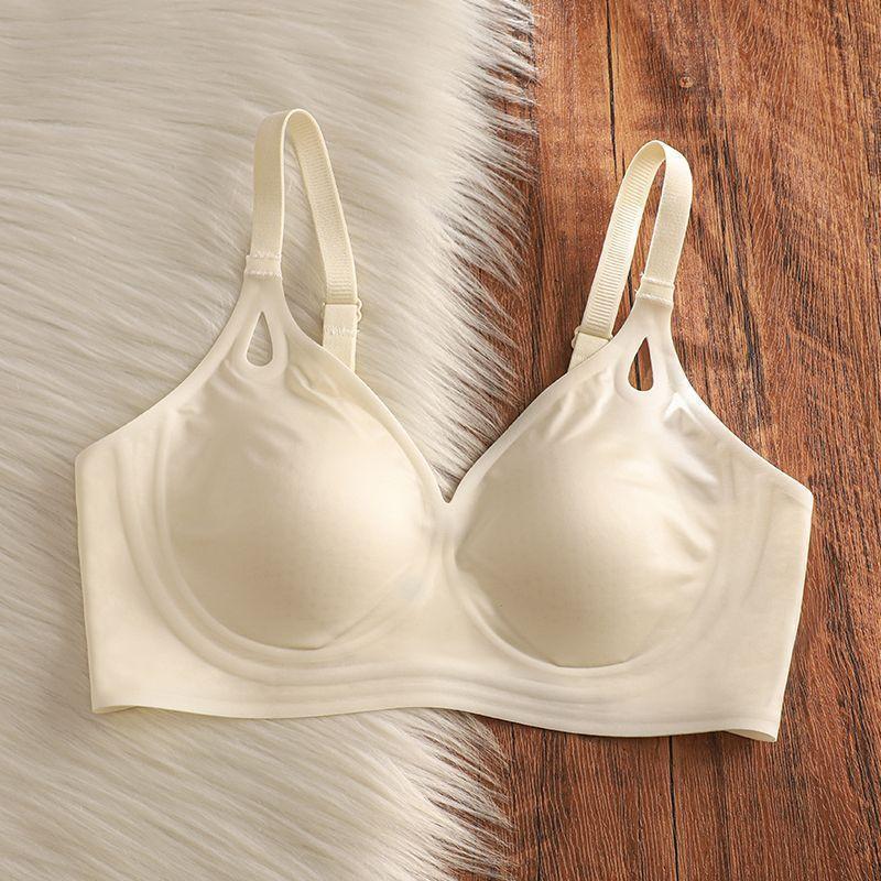 Traceless steel rim satin cool underwear women's big breasts show small soft support anti-sagging breast bra cover