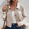 Осень-весна Женское пальто Клетчатый кардиган с пуговицами Длинные рукава Нагрудные карманы Отложной воротник Кардиган Повседневный