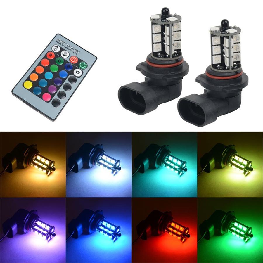 2x RGB 9006 HB4 5050 27-SMD Светодиодные лампы противотуманного света для вождения ДХО Пульт управления с 24 кнопками