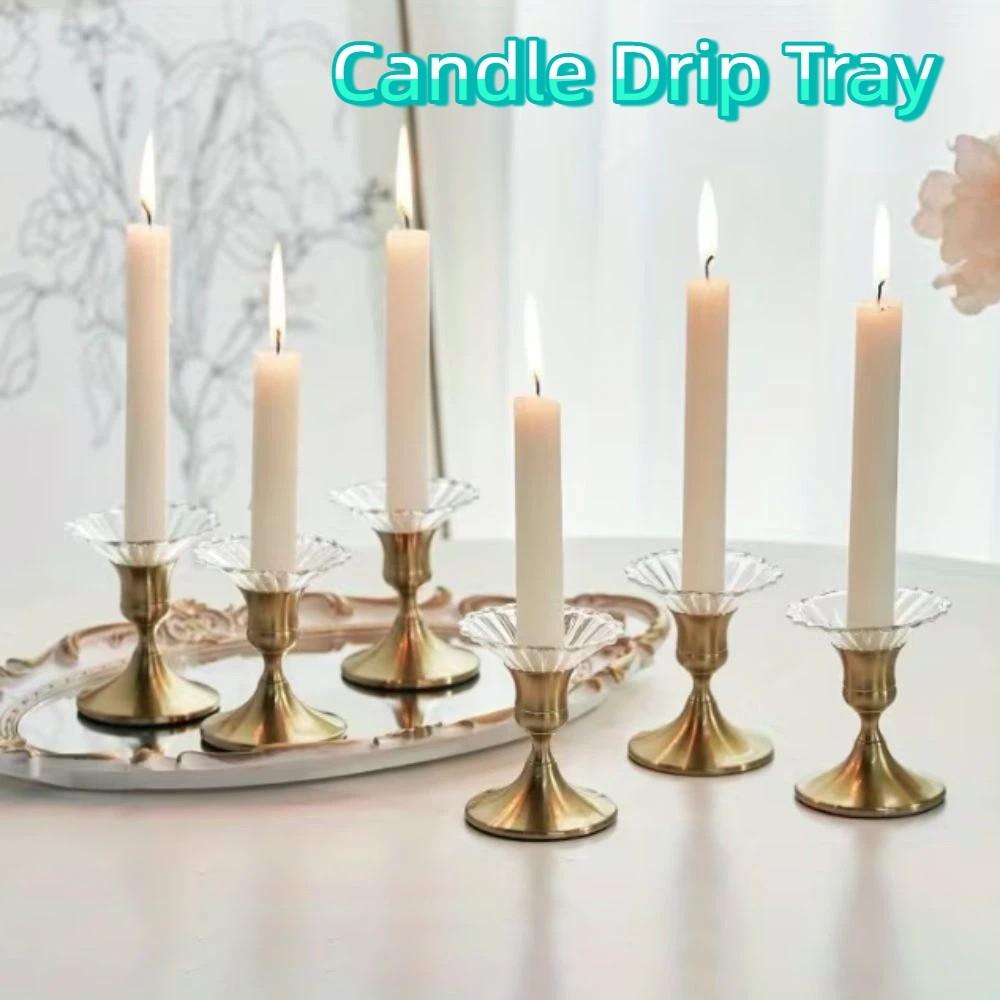 3 Piece Reusable Glass Wax Catcher Tray Transparent Candle Drip Protector Candle Drip Tray Hotel