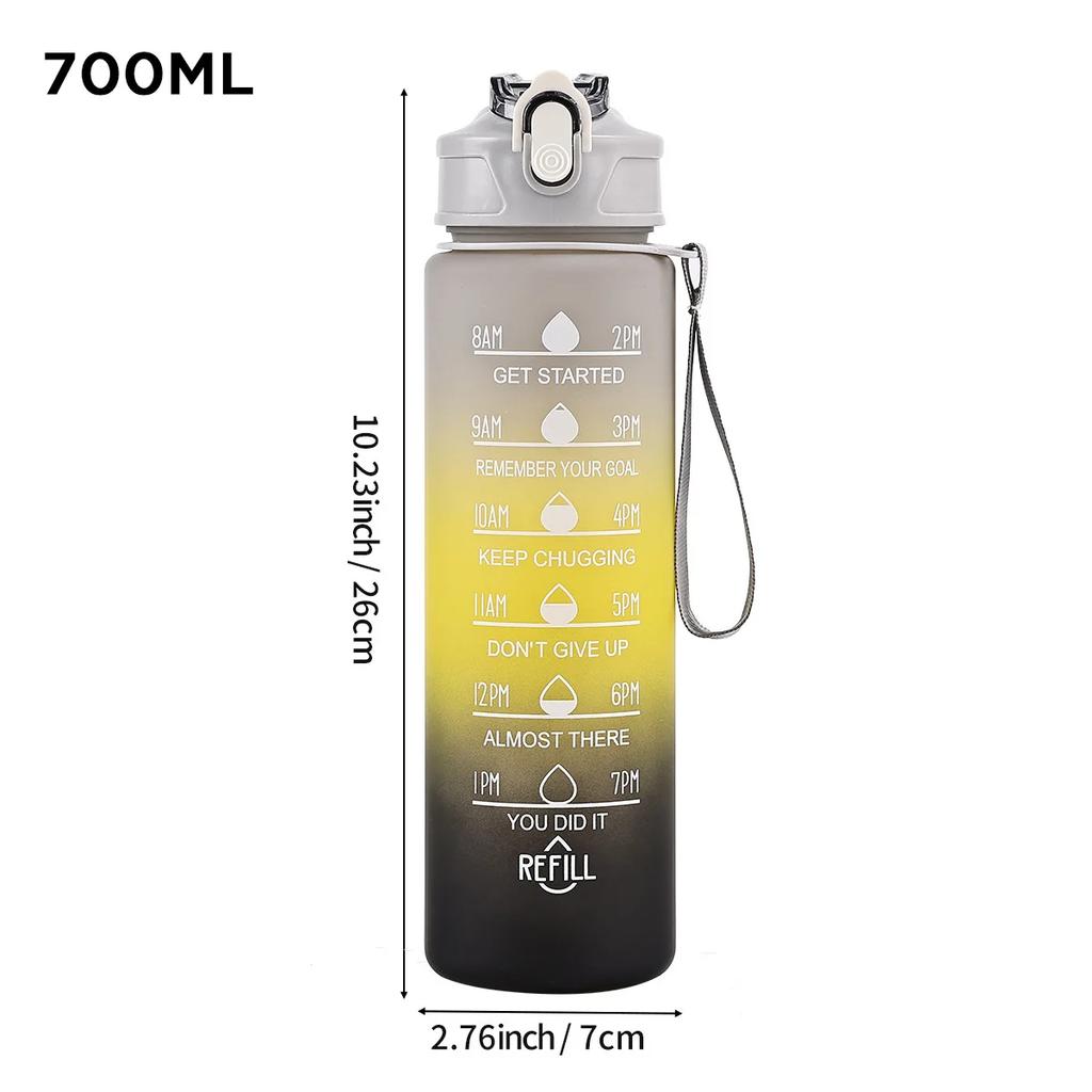 Sports Water Bottle Portable Motivational Graduated Straw Cup Rainbow Frosted Progressive Color Water Cup Plastic Cup