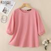 ZANZEA Женская повседневная блузка свободного кроя с круглым вырезом и рукавом 3/4