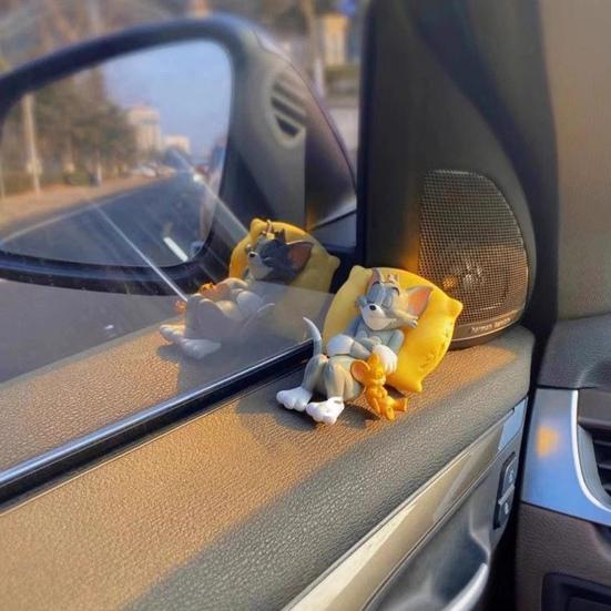T-ом и Джерри Полимерная фигурка Милый спящий кот-мышь Украшение на приборную панель автомобиля Настольное украшение Коллекционный мультяшный персонаж для автомобиля дома