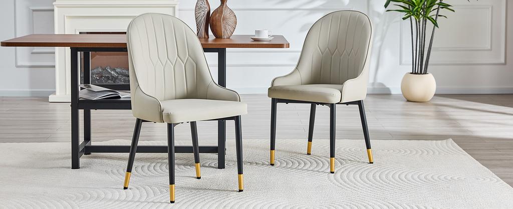 Set of 2 Warm Gray PU Chairs with Lightning Pattern Backrest, Thick Padding with High Elasticity, for Private Kitchens, Cafés or Commercial Use.