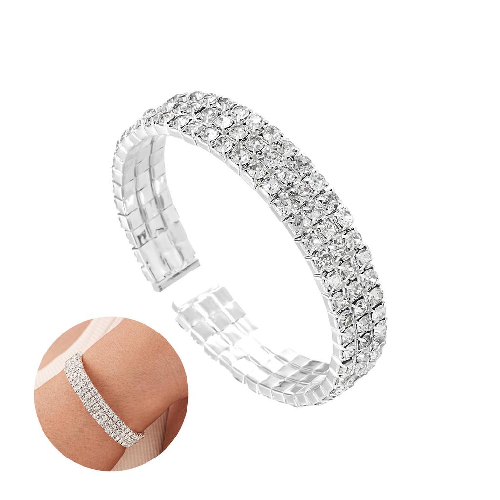 Eco-Friendly Bracelet Three Layer Rhinestone Open Cuff Design For Everyday And Gift Occasions