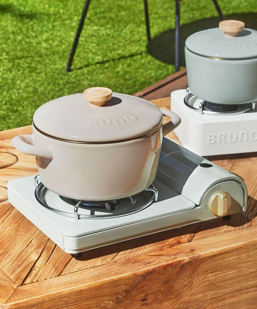 BRUNO 20cm Deep Enamel Pot with Direct and Gas Fuji Enamel Lid, Induction, Heat, Compatible, Collaboration, Greige, BHK280-GRG