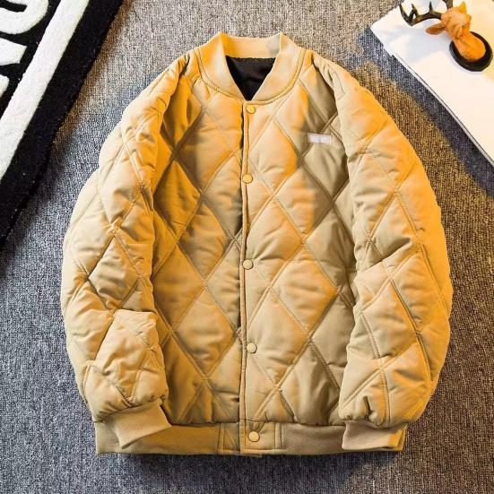 Men's Bomber Jacket Quilted Varsity Baseball Jacket Winter Warm Padded Coat Casual Loose Fit Outwear for Daily Street Work