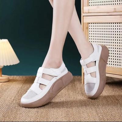 Женские летние сандалии на толстой подошве с сумкой-головой, новые 2025, на липучке, сетчатые, дышащие, спортивные, полые, пляжные сандалии для женщин