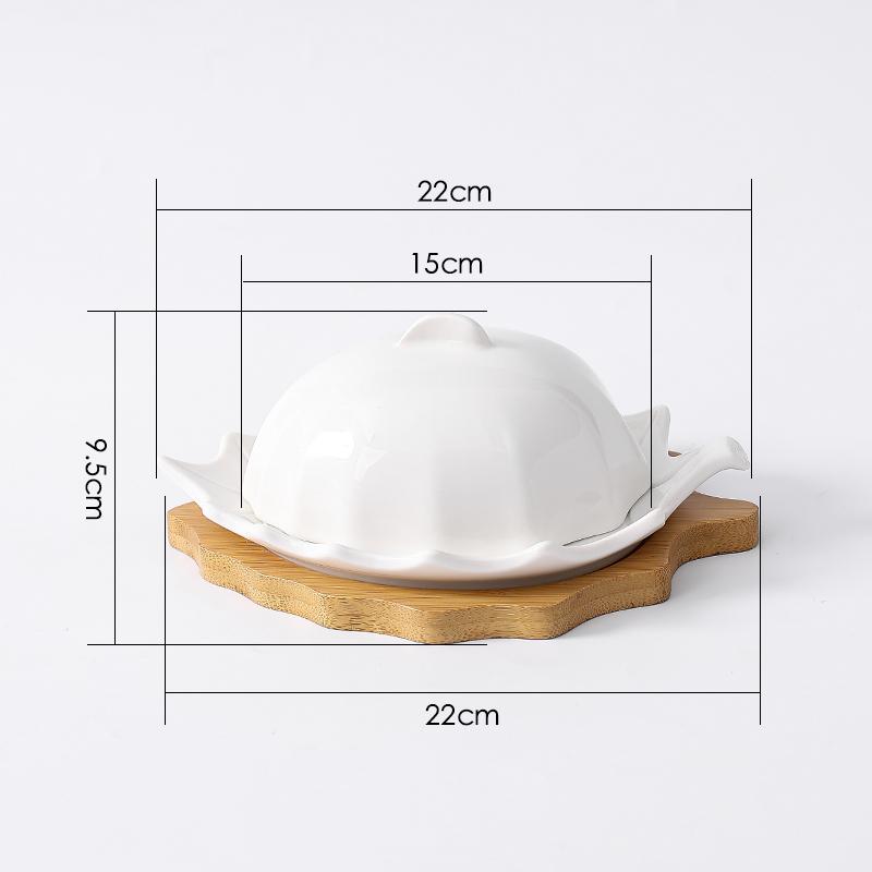 Керамическая тарелка для масла с крышкой, креативная коробка для масла в форме листа, сырная тарелка, тарелки для димсамов, бытовая однотонная посуда