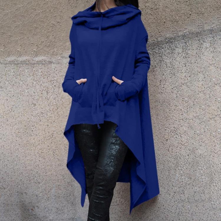 Loose Comfortable Womens Hoodie Long Sleeve Solid Color Pile Neck Long