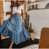 High Waist Ruffled Hem A-Line Jeans Skirt Women 2025 Spring Summer Retro Flared Denim Long Skirt for Lady Club Streetwear