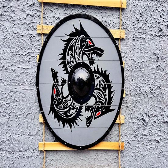 60,96 см Подлинный щит викингов Уробороса, потертый в бою, Фенрир Серый, потертый в бою, щит викингов, король, тонковолосый, потертый в бою, щит викингов