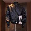 Men Cropped Patchwork Motorcycle Jacket Long Sleeve Zip Up Baseball Style