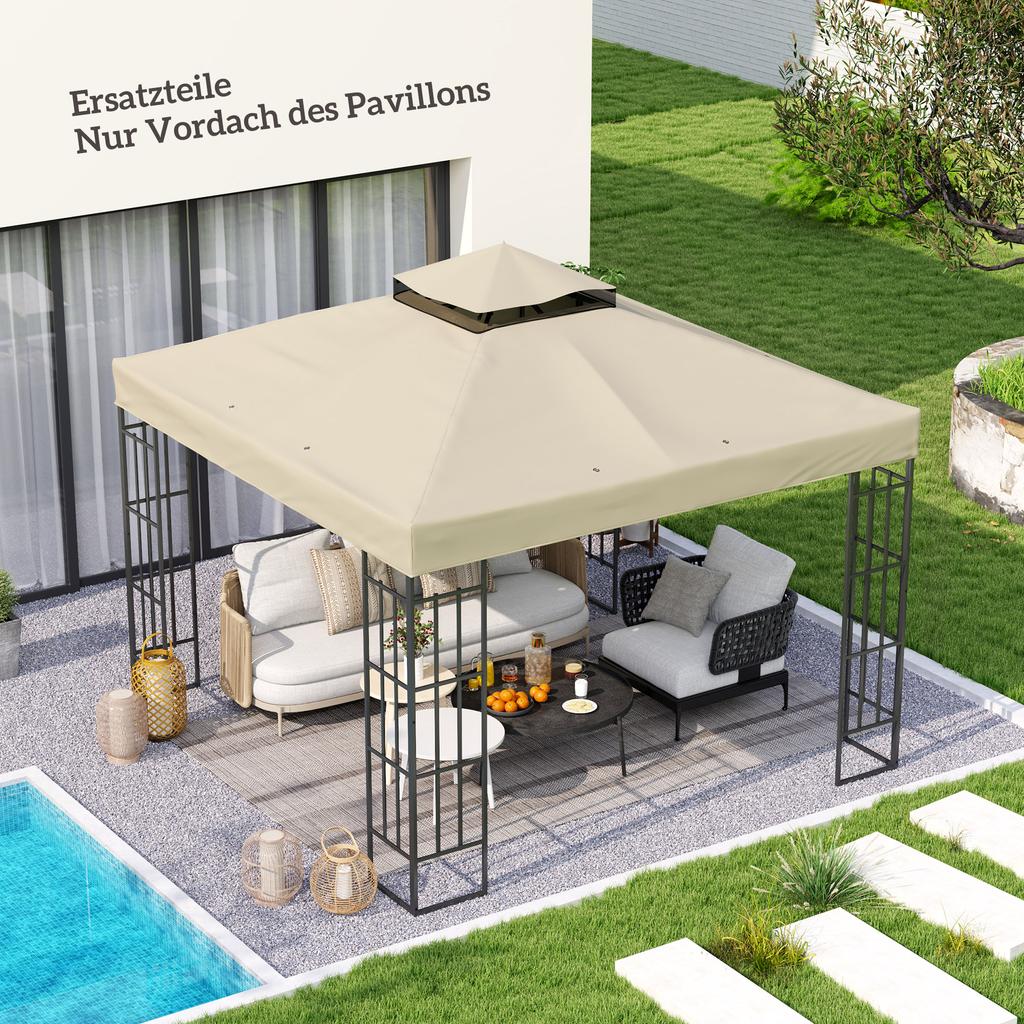 3 X 3 M Replacement Roof For Pavilion Pavilion Replacement Canopy With Water Drainage Holes UPF30+ Sun Protection Cream White