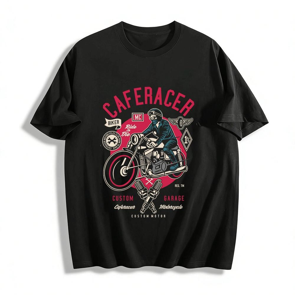 Винтажная футболка с принтом мотоцикла Caferacer, повседневная мужская футболка, футболка из чистого хлопка