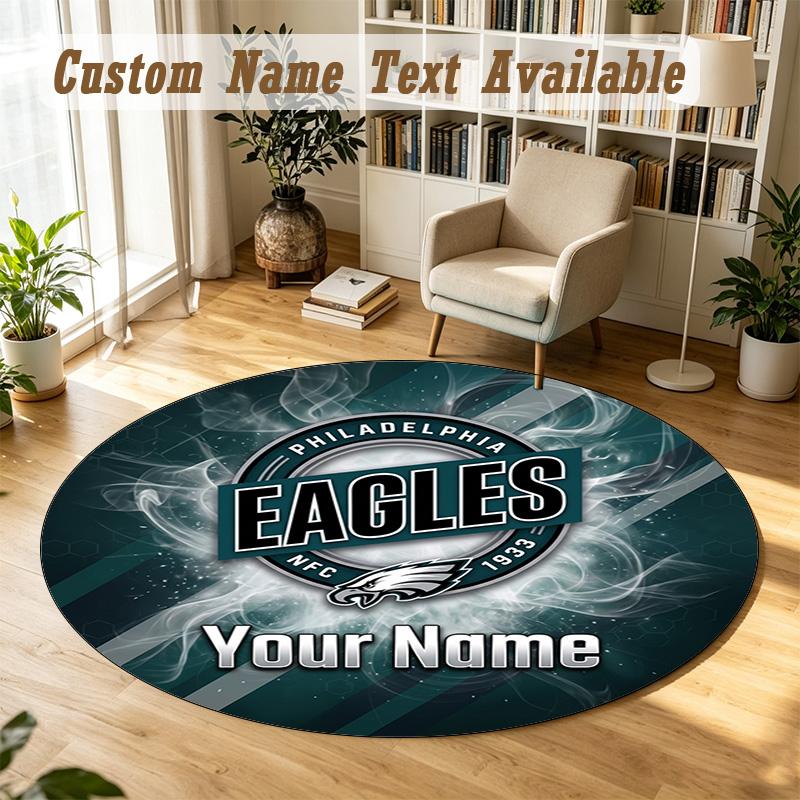 Round Rug Custom NamePhiladelphia Eagles Pattern Non Slip Carpet Home Floor Decor