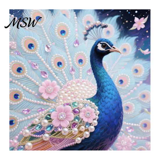 Decorative Gem Painting for Home Luxury Faux Pearl Rhinestone Kit, 25x25cm DIY Resin Art with Animal Kit Floral Patterns, Stress Relief Hobby