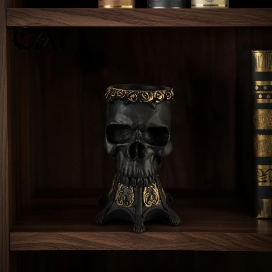 Unique Flower Vessel Gothic Skull Vase, Spooky Resin Head Statue, Halloween Table Centerpiece Distressed Crafts Retro for Home Shelf Mantel Decor