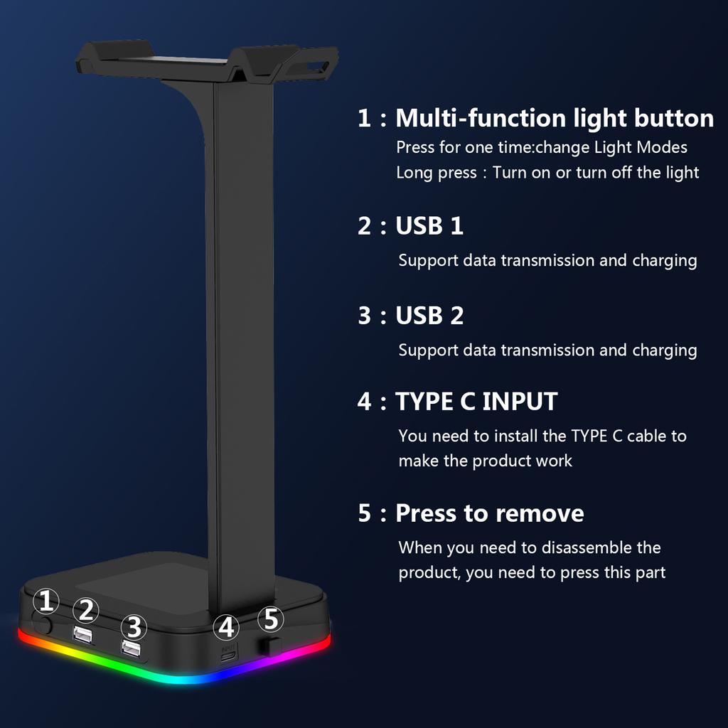 RGB игровая подставка для наушников, держатель для гарнитуры, вешалка с портом зарядки, стабильная основа для всех