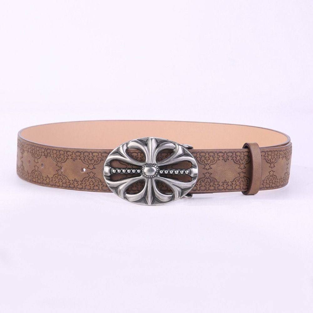Punk Bohemian Style Belt Skeleton Head Inlaid Waistband Rock Leather Belt Y2K Style