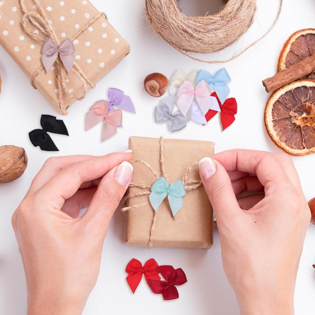 NUOBESTY 180 шт. Мини-атласные бантики Разноцветные ленточные бантики Швейные аппликации Изготовление поделок своими руками Заколка для волос Упаковка подарков Скрапбукинг Украшение