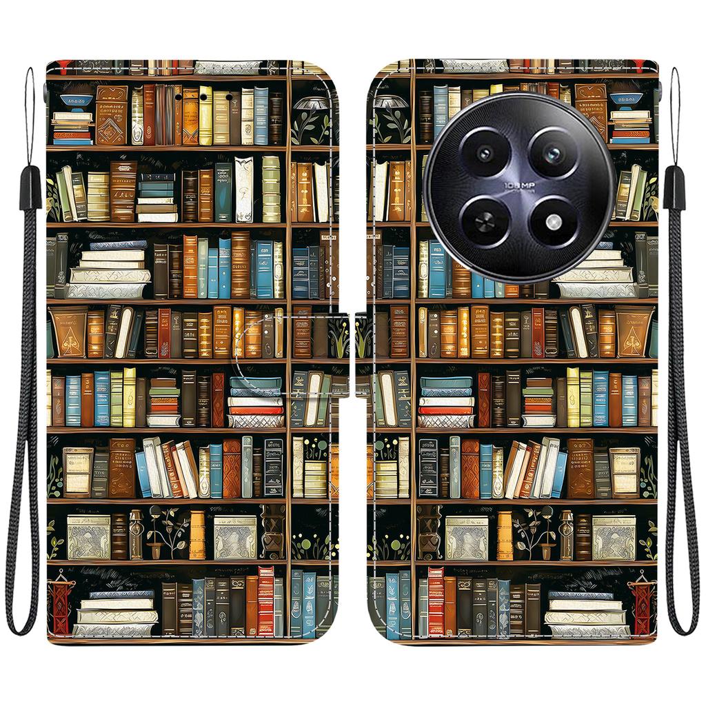 Чехол-книжка из искусственной кожи ручной работы для Realme 12 (5G/RMX3999) Противоскользящий ударопрочный чехол с ремешком на запястье и дизайнами в виде сердец/роз и кошек