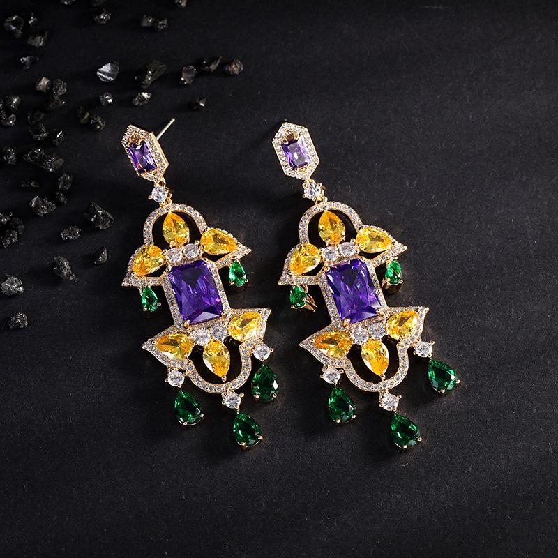 Модные эффектные висячие серьги с кисточками для свадебной вечеринки, серебро 925 пробы, иглы, кубический цирконий, красочные ювелирные изделия, позолоченные