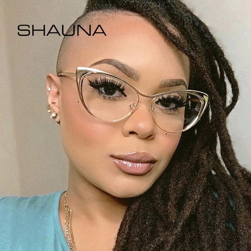 SHAUNA Anti-Blue Light Модные женские очки кошачий глаз с оптической оправой Весенние шарнирные металлические градиентные солнцезащитные очки UV400